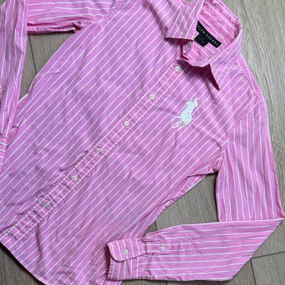 Ralph Lauren Black Label Tops - Ralph Lauren Black Label Pink White Stripe Button Down Shirt Preppy Logo Sz 2